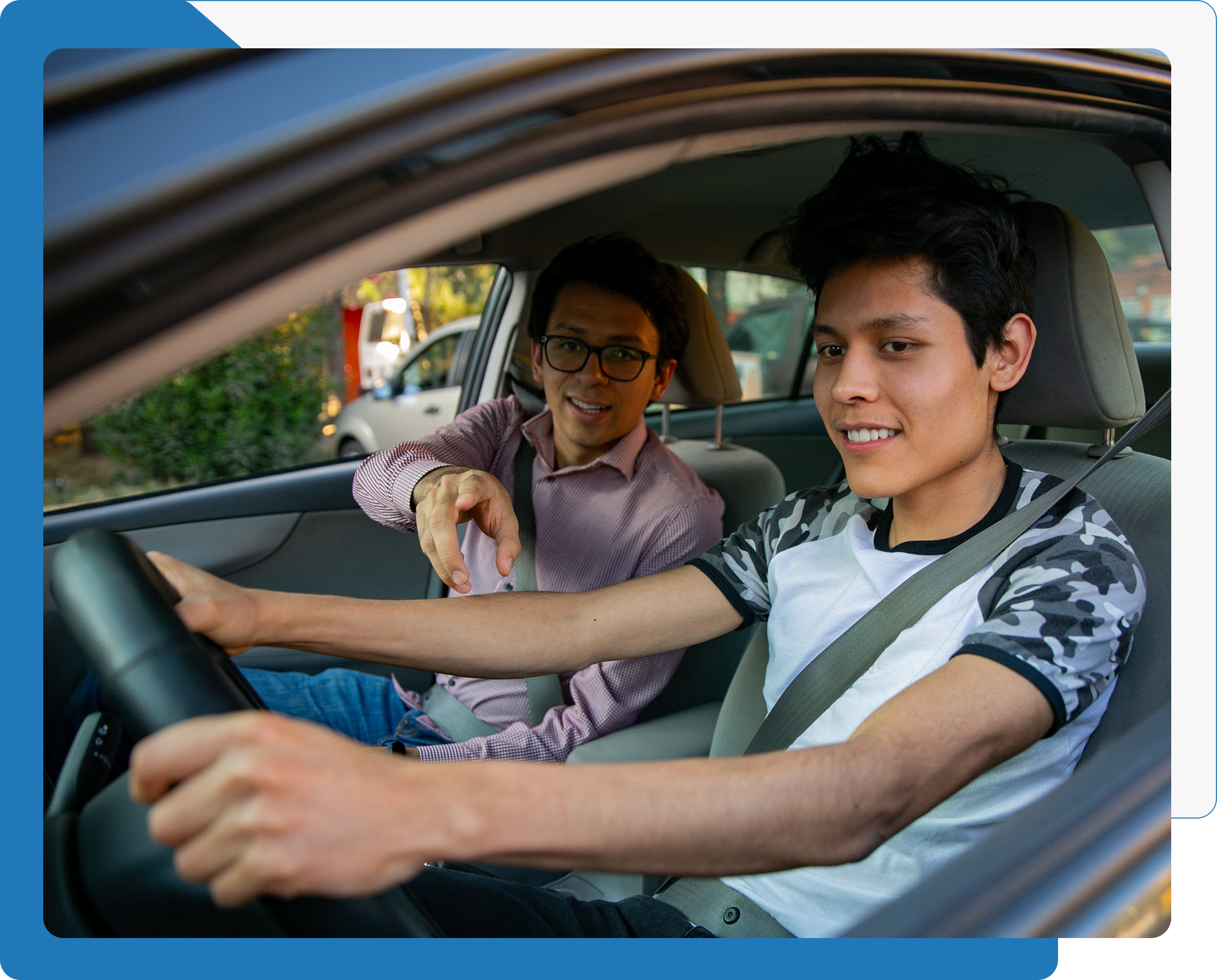 Driving lesson with instructor and student driver. Driving lesson with instructor and student driver.